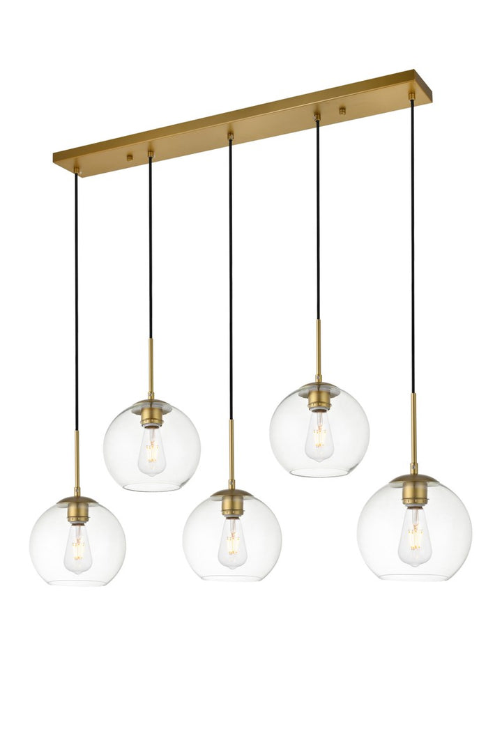 5 Lights Brass Pendant With Clear Glass