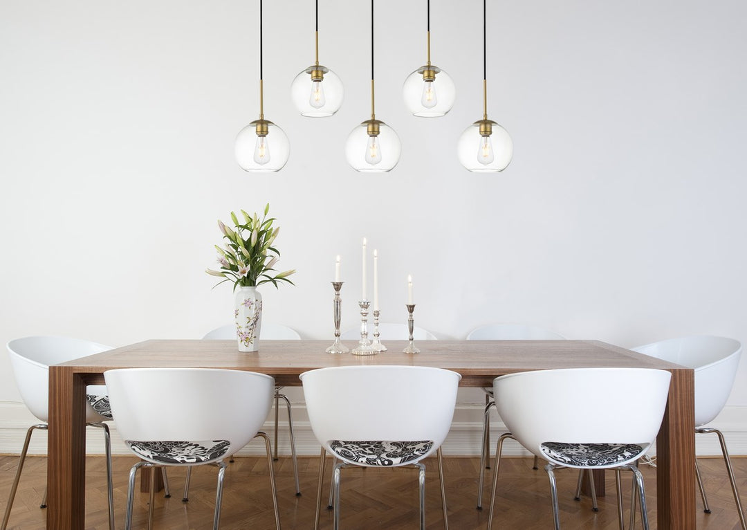5 Lights Brass Pendant With Clear Glass