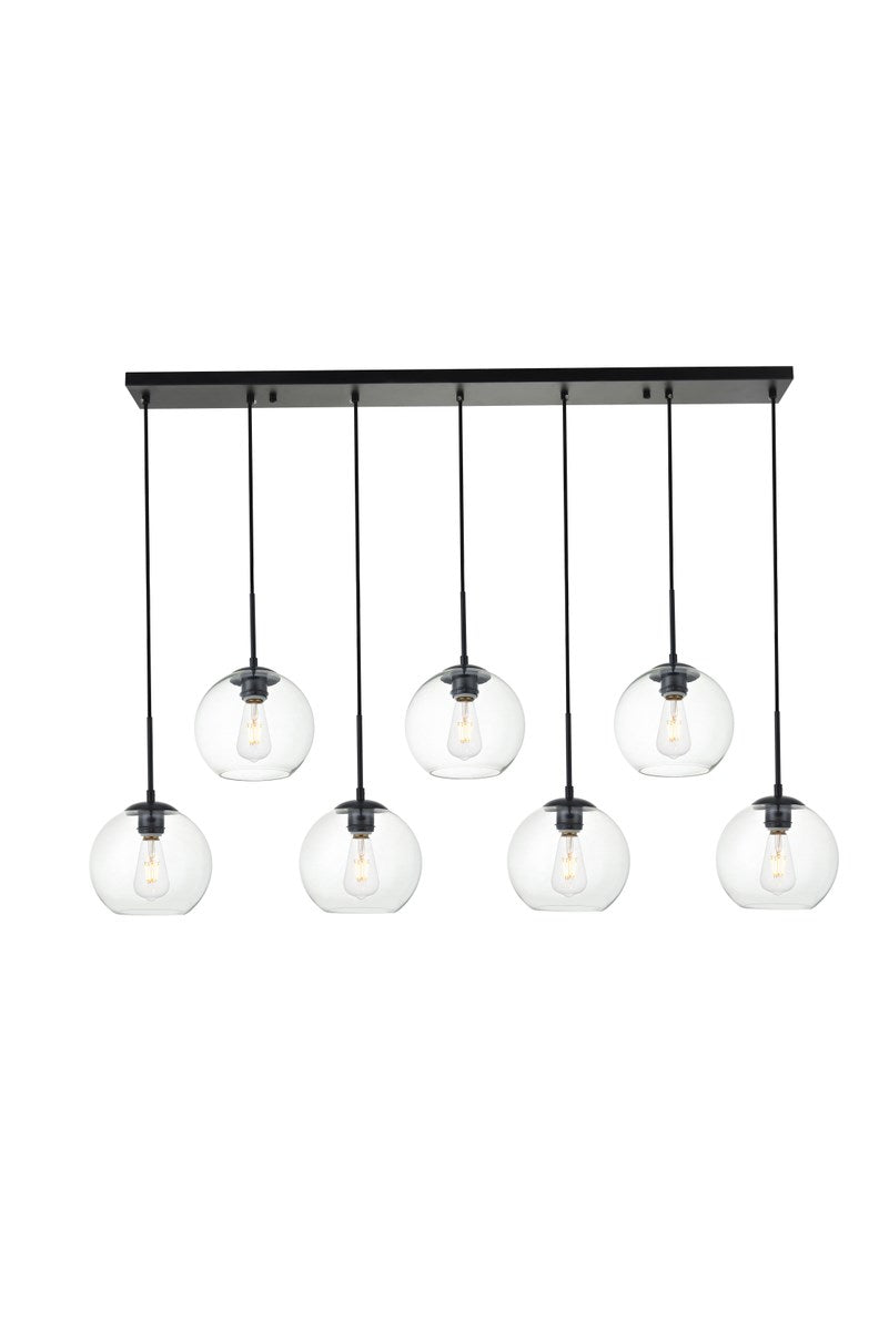 7 Lights Black Pendant With Clear Glass by Living District