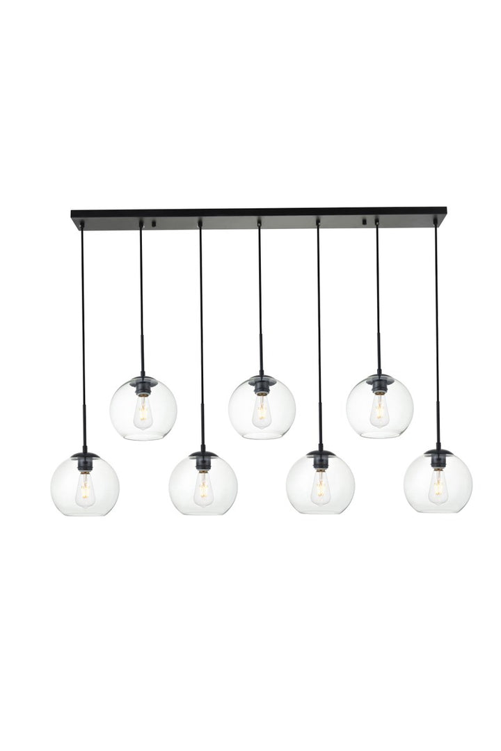 7 Lights Black Pendant With Clear Glass by Living District