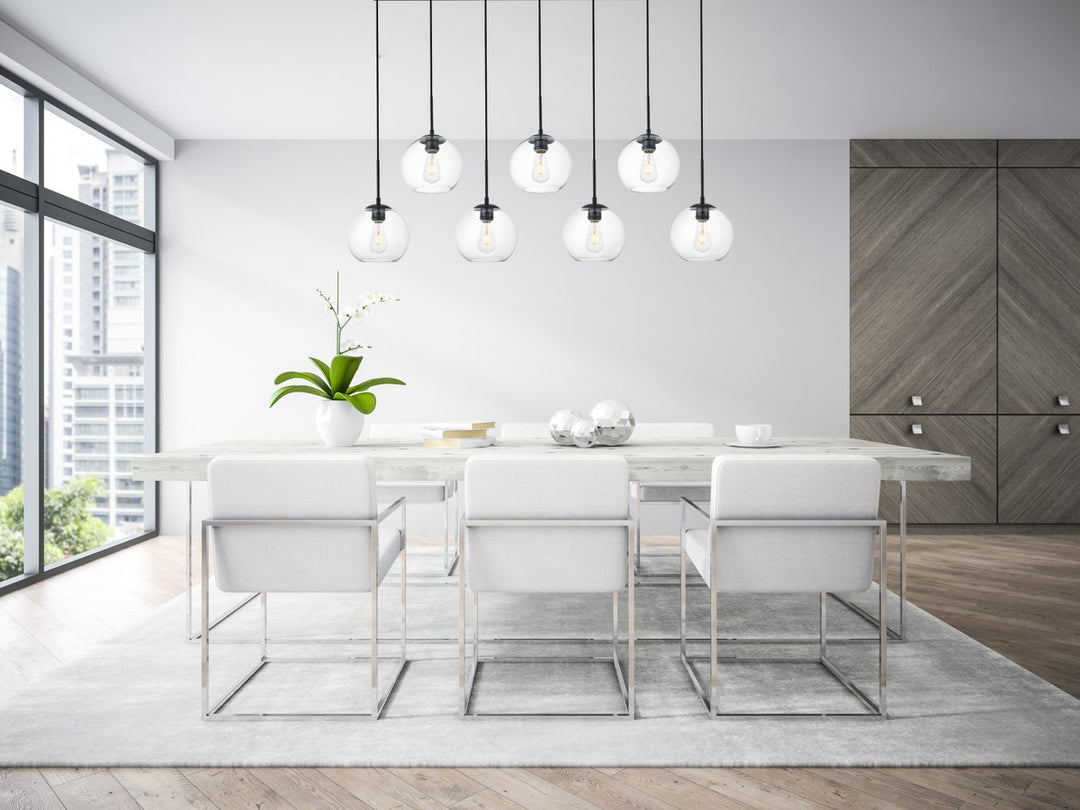 7 Lights Black Pendant With Clear Glass