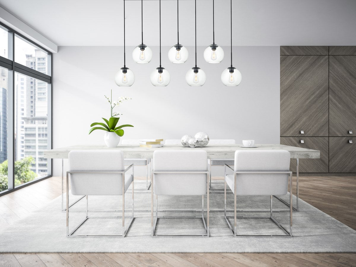 7 Lights Black Pendant With Clear Glass