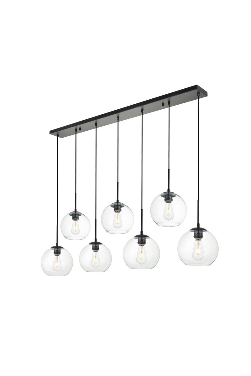 7 Lights Black Pendant With Clear Glass