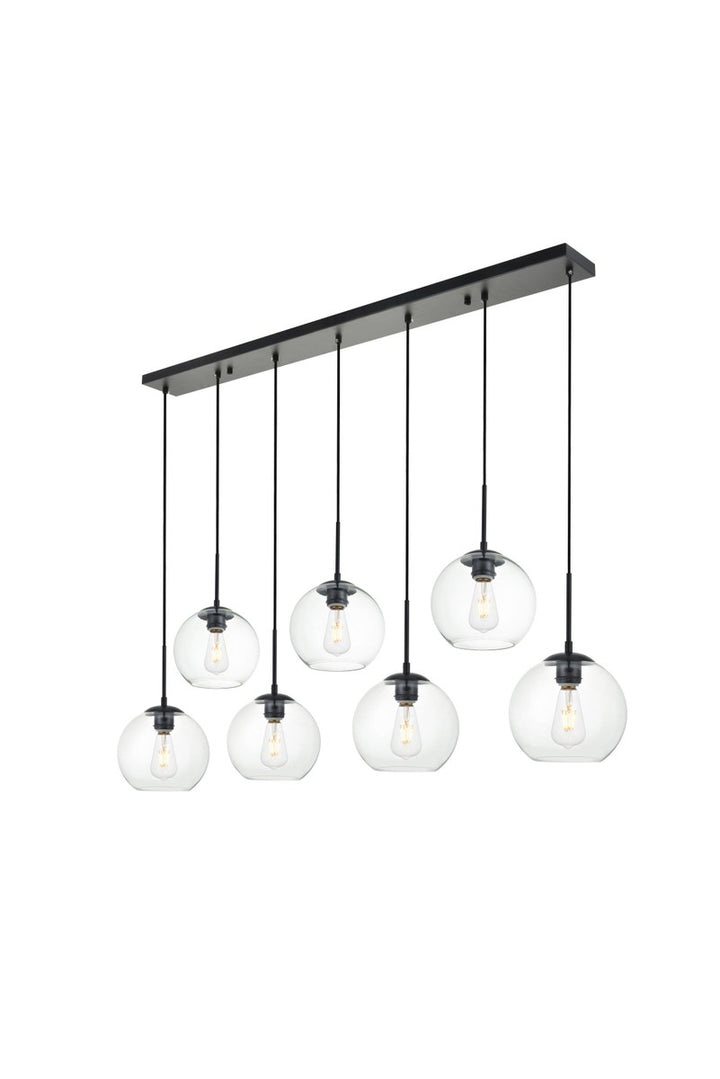 7 Lights Black Pendant With Clear Glass