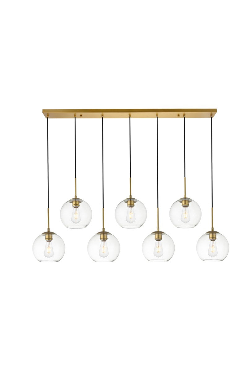 7 Lights Brass Pendant With Clear Glass by Living District