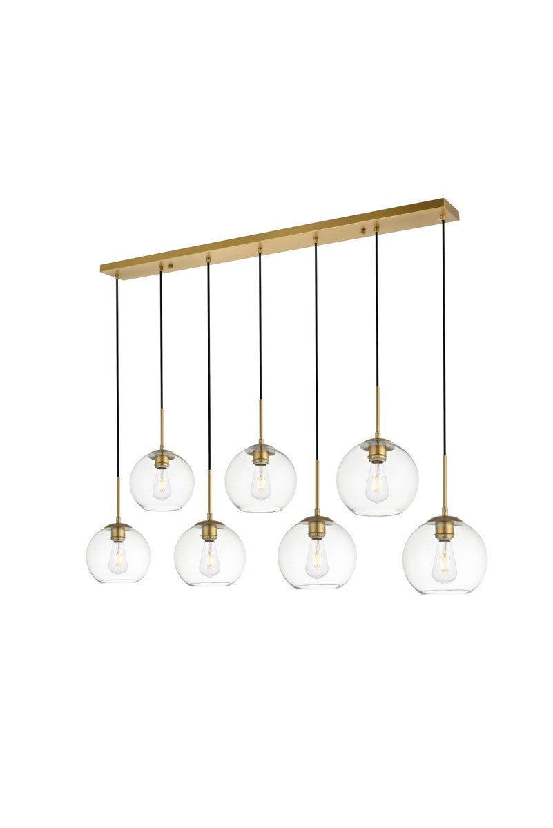 7 Lights Brass Pendant With Clear Glass