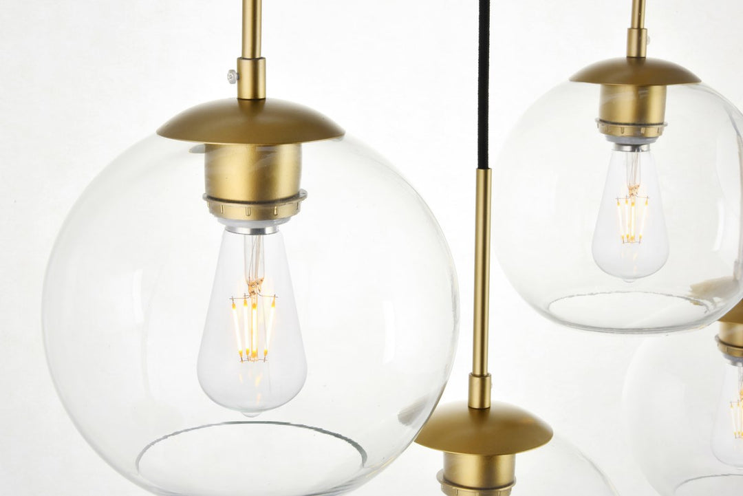 7 Lights Brass Pendant With Clear Glass