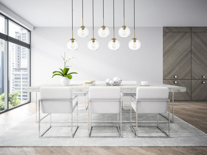 7 Lights Brass Pendant With Clear Glass
