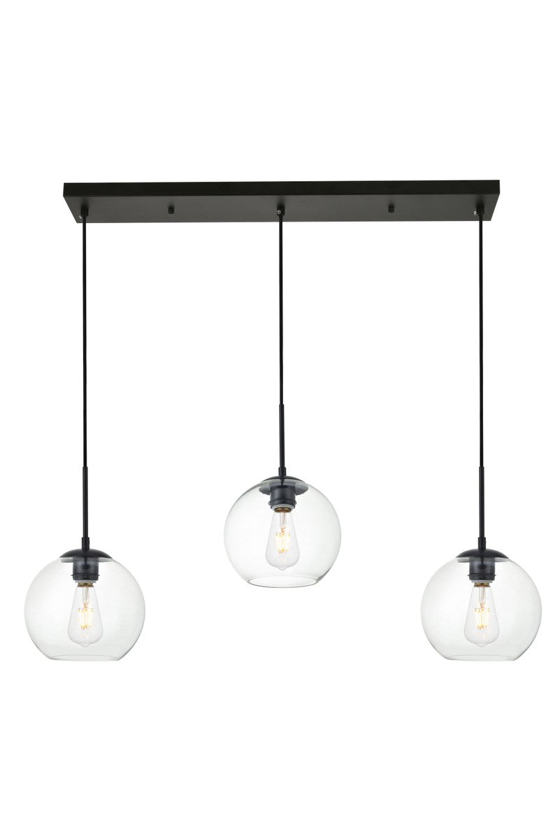 3 Lights Black Pendant With Clear Glass by Living District