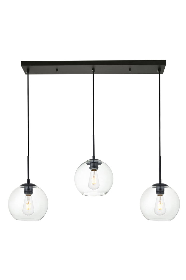 3 Lights Black Pendant With Clear Glass by Living District