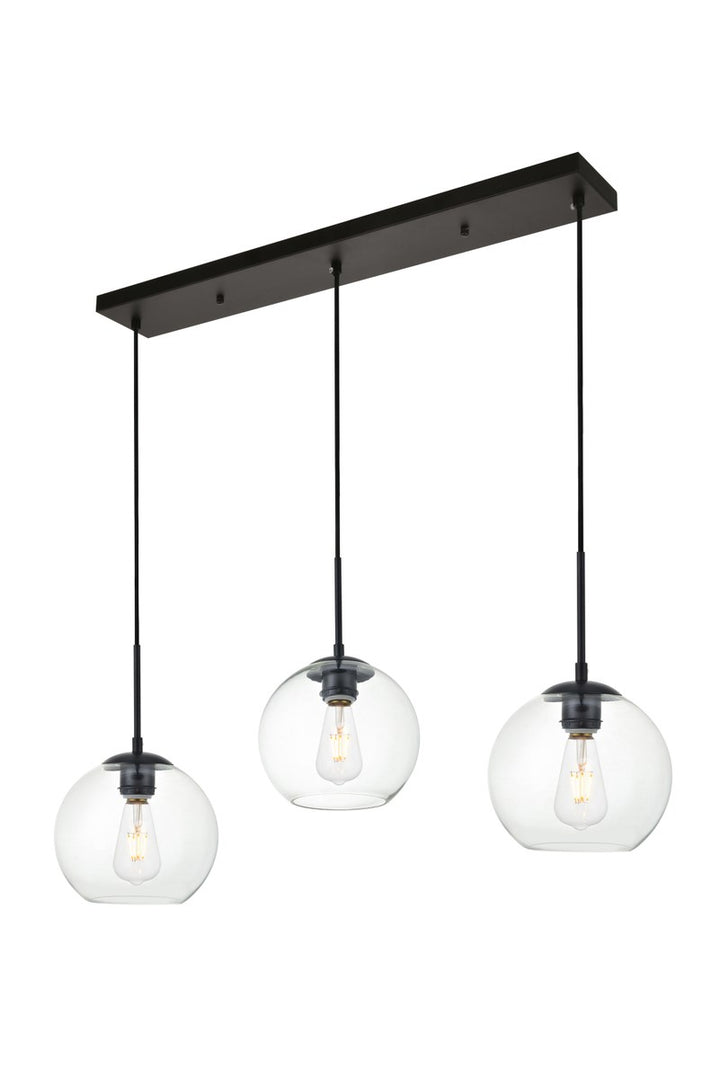 3 Lights Black Pendant With Clear Glass