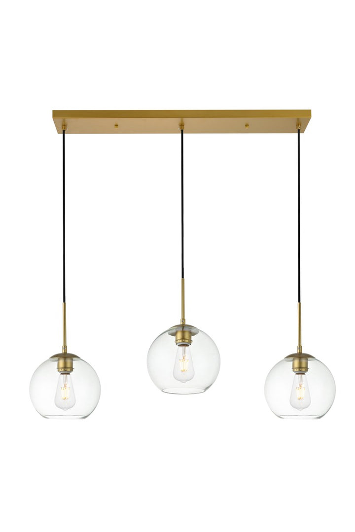 3 Lights Brass Pendant With Clear Glass by Living District