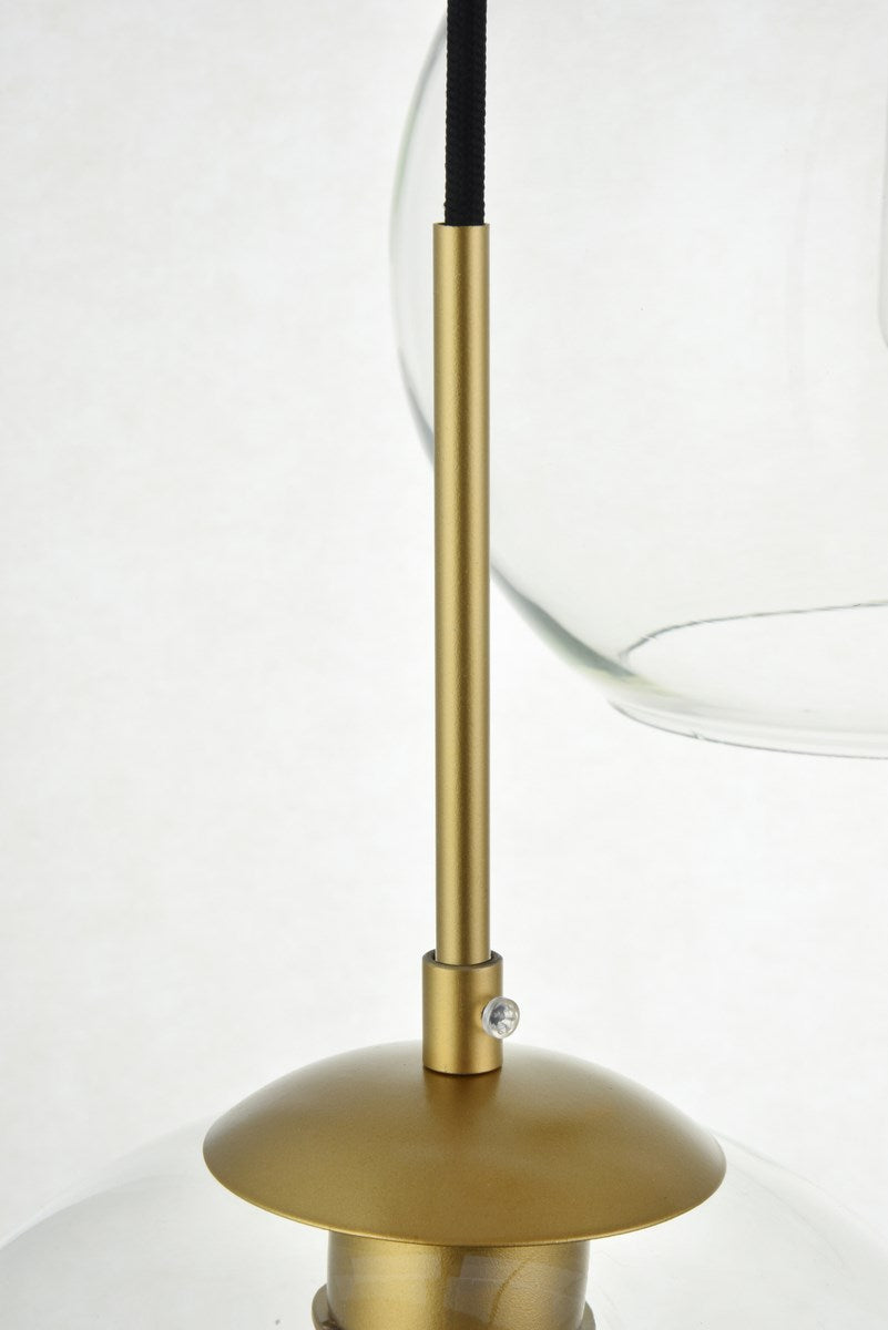 3 Lights Brass Pendant With Clear Glass