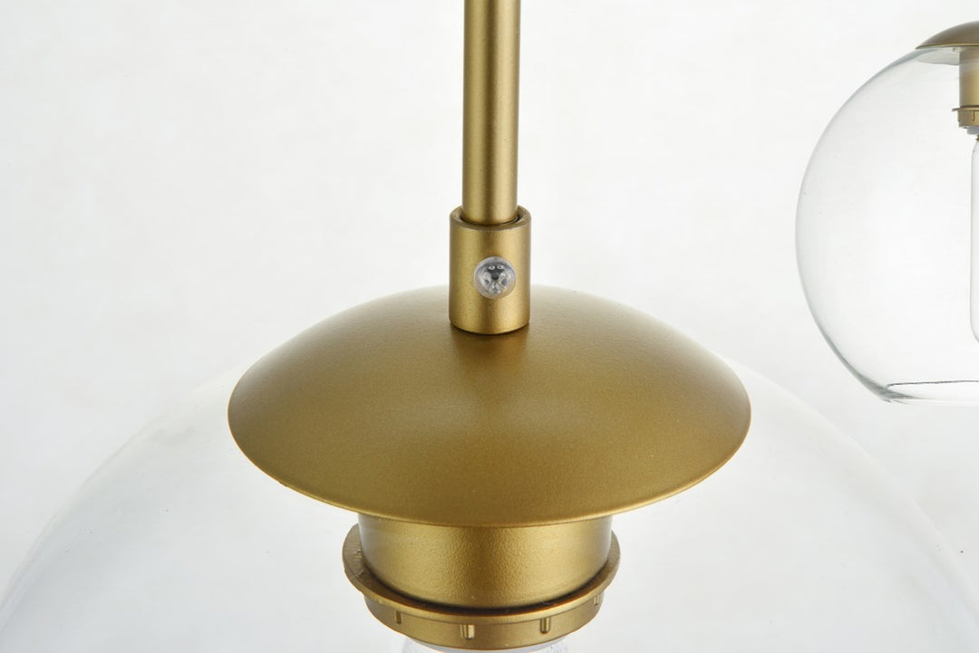 3 Lights Brass Pendant With Clear Glass