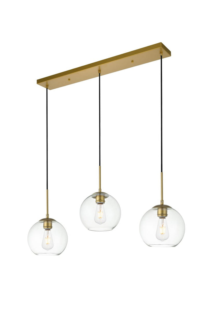 3 Lights Brass Pendant With Clear Glass