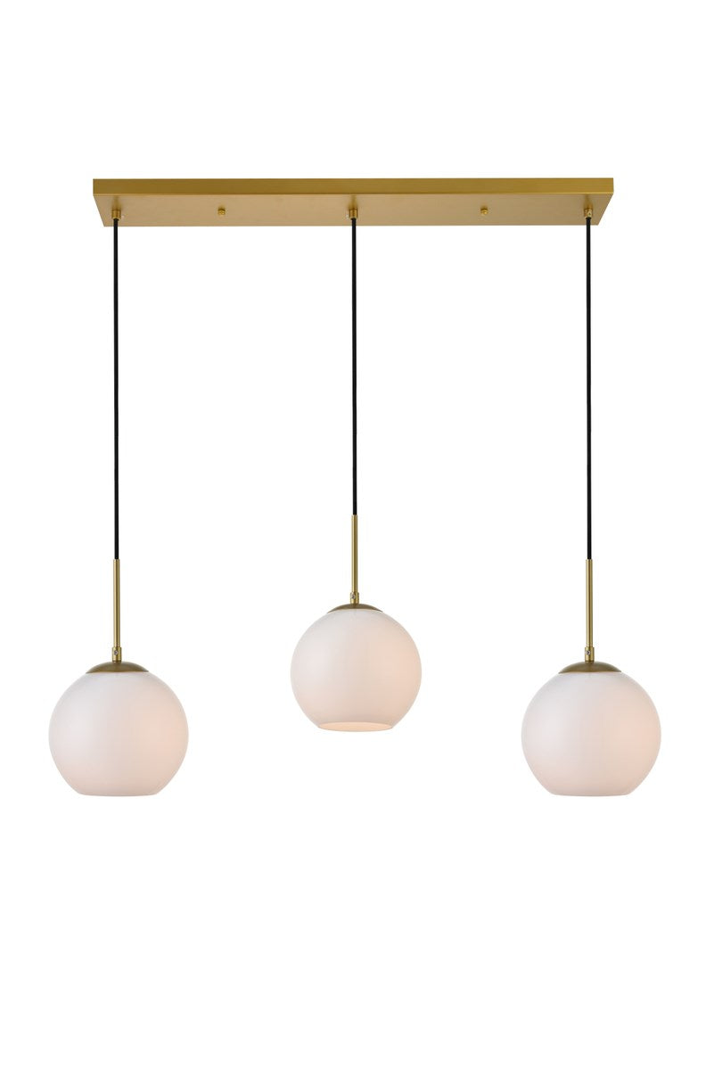 3 Lights Brass Pendant With Frosted White Glass by Living District