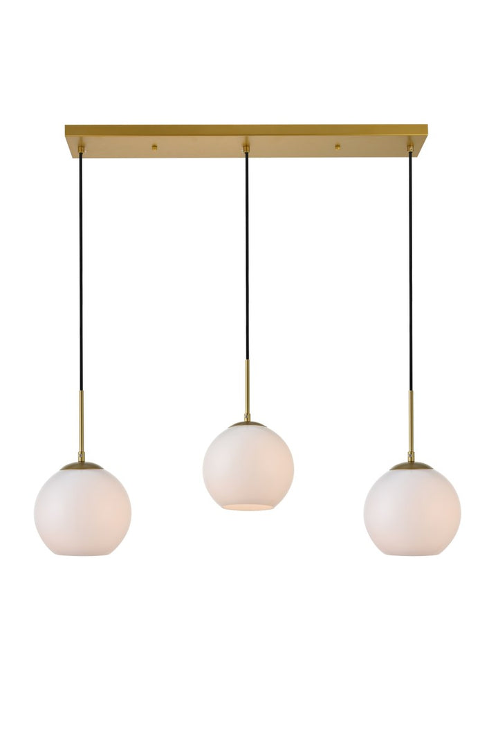 3 Lights Brass Pendant With Frosted White Glass by Living District