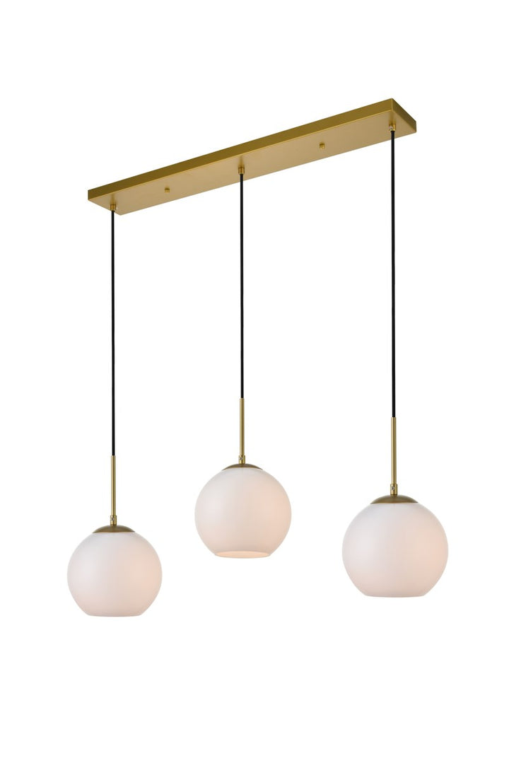 3 Lights Brass Pendant With Frosted White Glass
