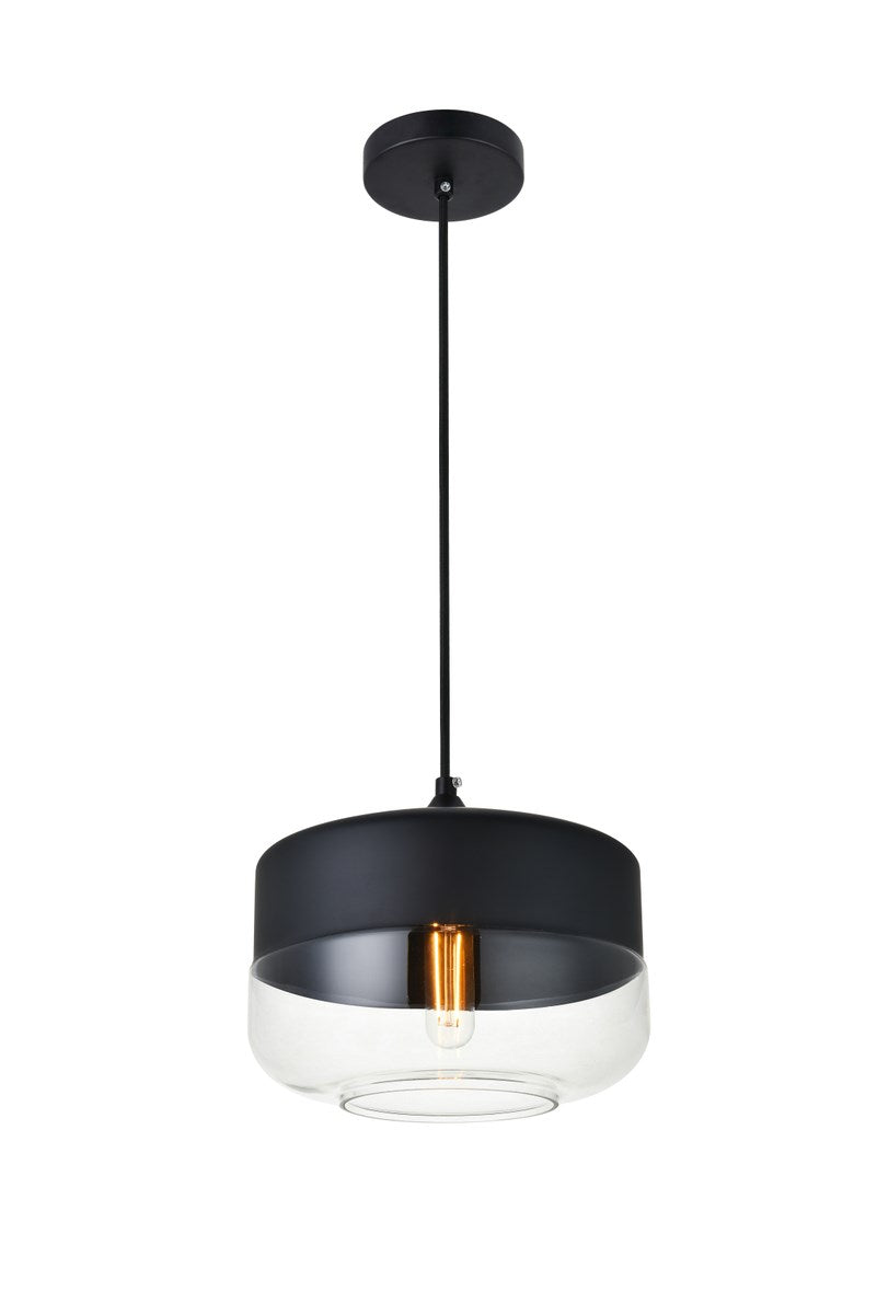 1 Light Black Pendant With Clear Glass