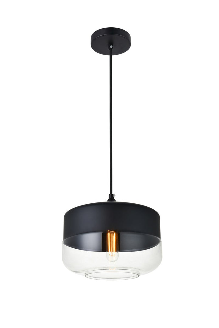 1 Light Black Pendant With Clear Glass