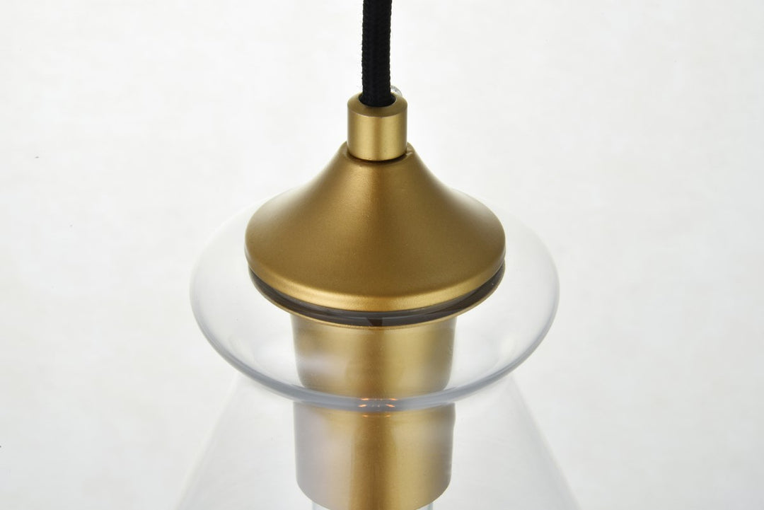 3 Lights Brass Pendant With Clear Glass