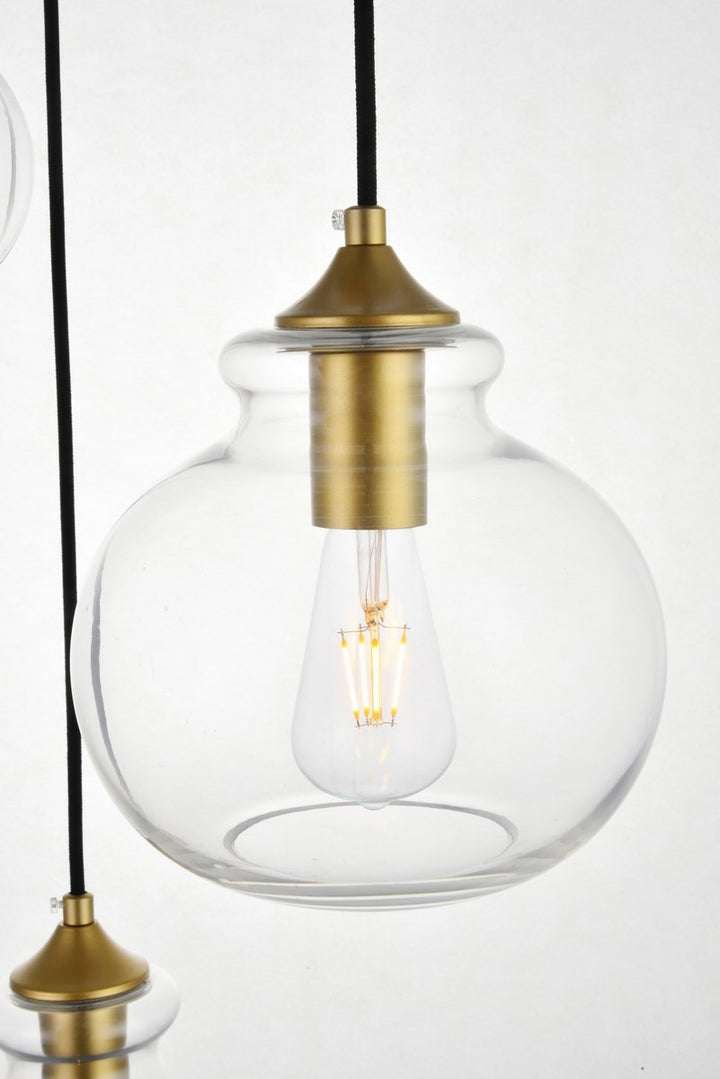 3 Lights Brass Pendant With Clear Glass