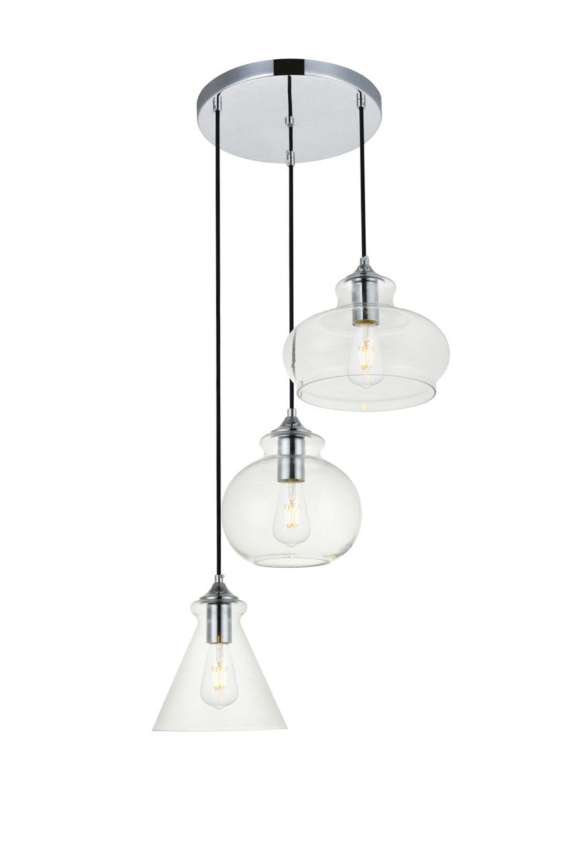 3 Lights Chrome Pendant With Clear Glass
