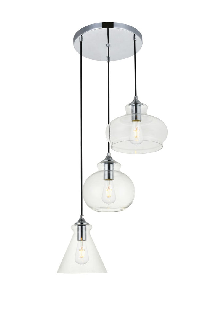 3 Lights Chrome Pendant With Clear Glass