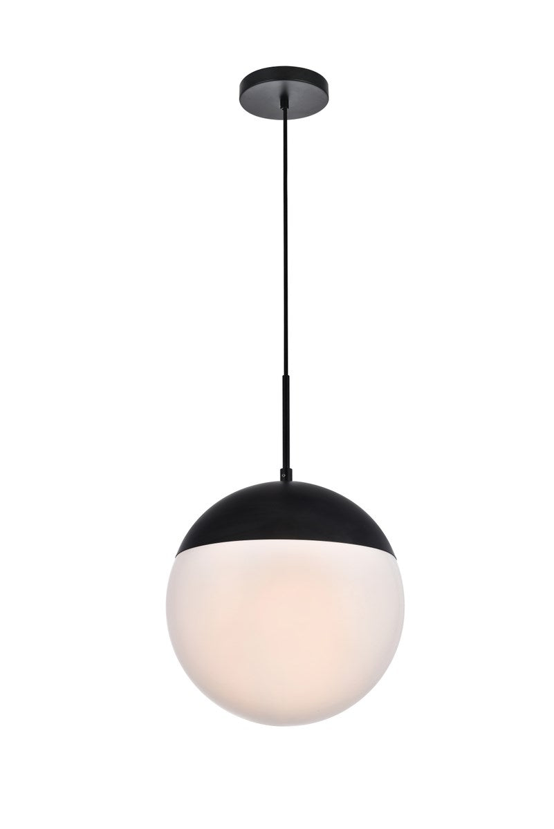1 Light Black Pendant With Frosted White Glass