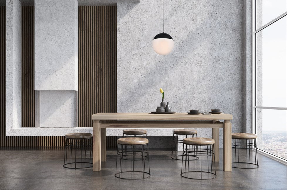 1 Light Black Pendant With Frosted White Glass