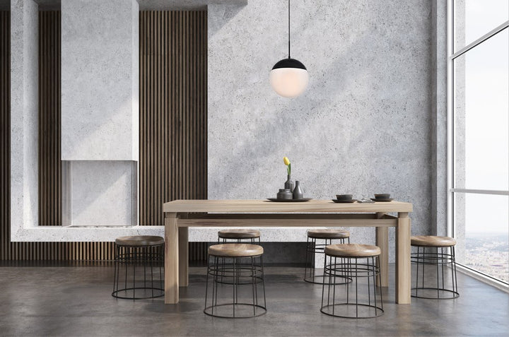 1 Light Black Pendant With Frosted White Glass