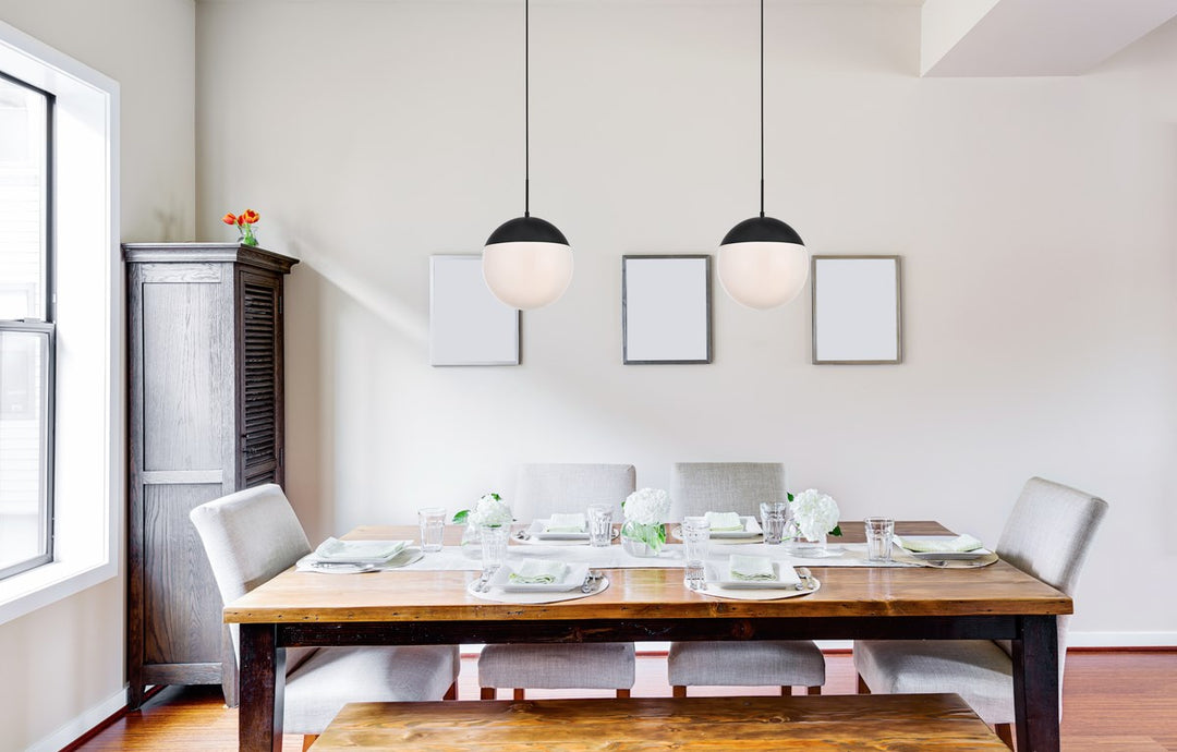 1 Light Black Pendant With Frosted White Glass