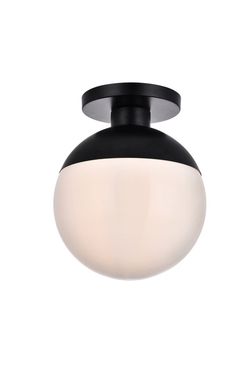 1 Light Black Flush Mount With Frosted White Glass