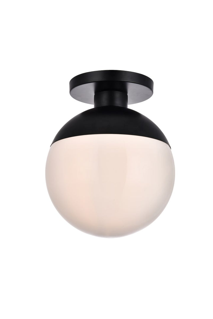 1 Light Black Flush Mount With Frosted White Glass