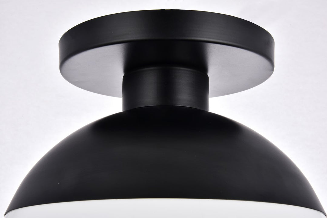 1 Light Black Flush Mount With Frosted White Glass