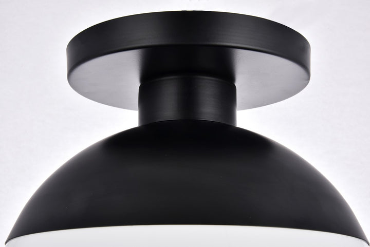 1 Light Black Flush Mount With Frosted White Glass
