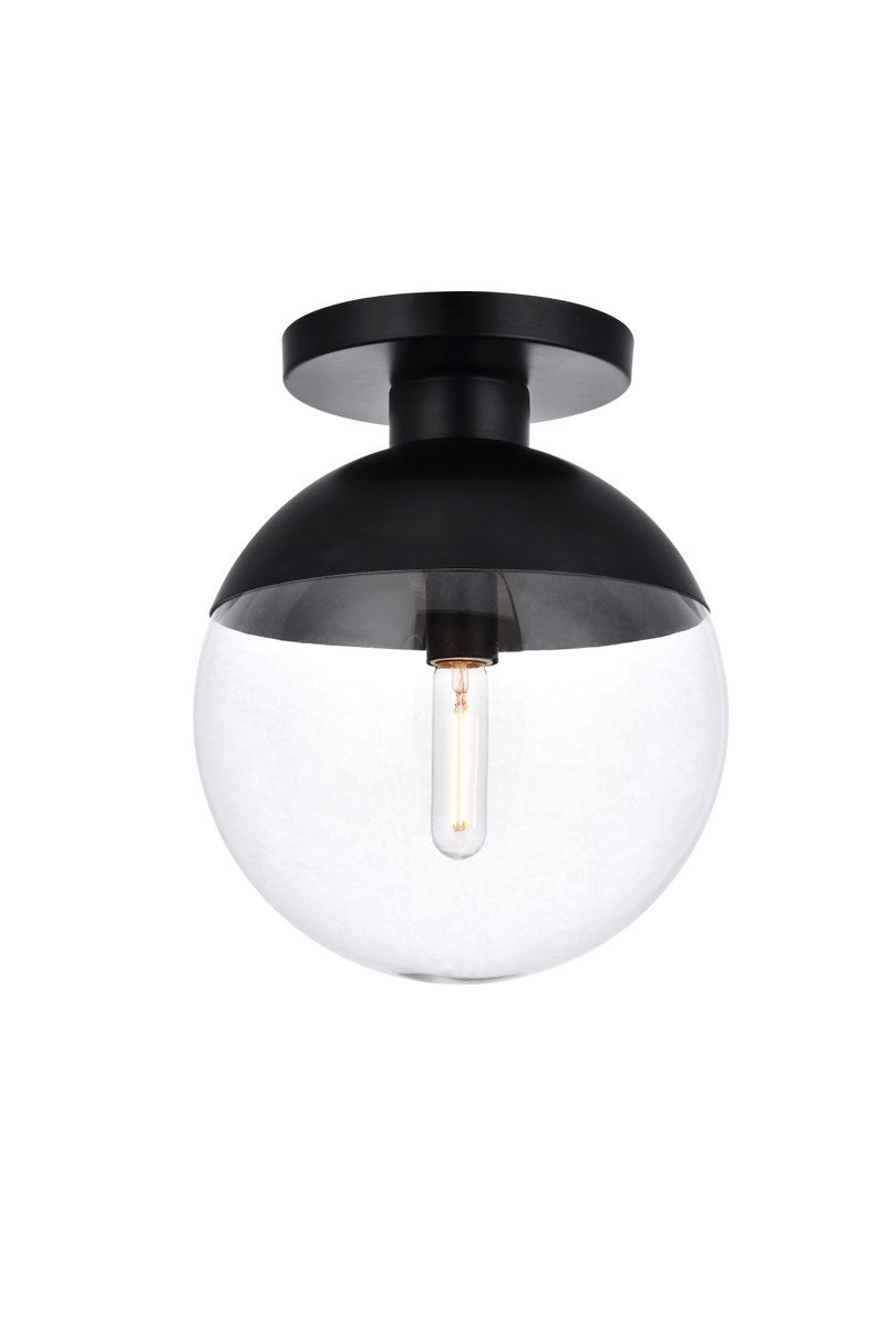 1 Light Black Flush Mount With Clear Glass