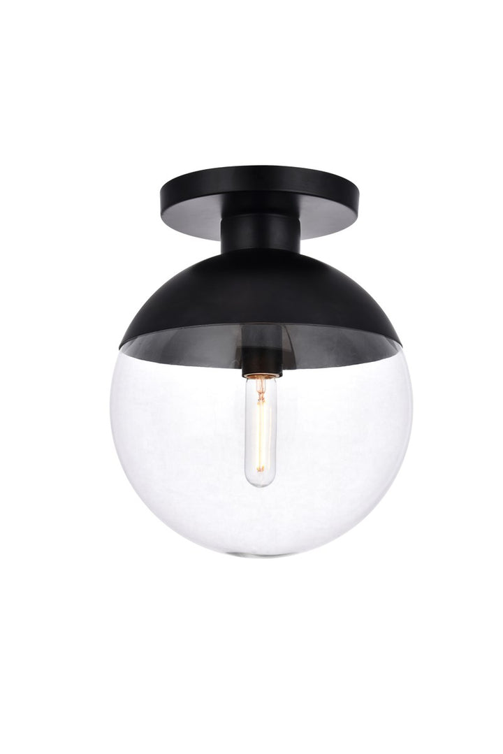 1 Light Black Flush Mount With Clear Glass