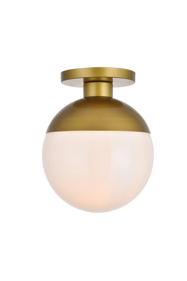 1 Light Brass Flush Mount With Frosted White Glass by Living District
