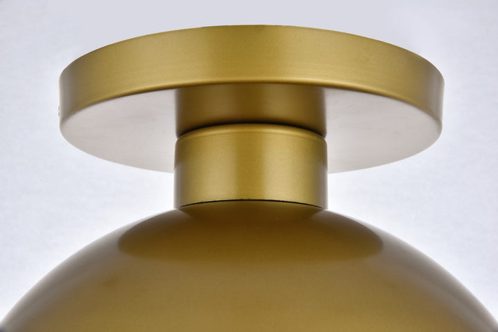 1 Light Brass Flush Mount With Frosted White Glass