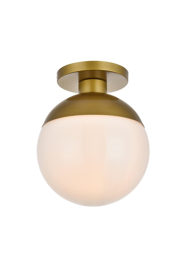 1 Light Brass Flush Mount With Frosted White Glass