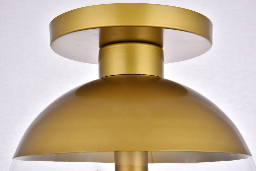 1 Light Brass Flush Mount With Clear Glass