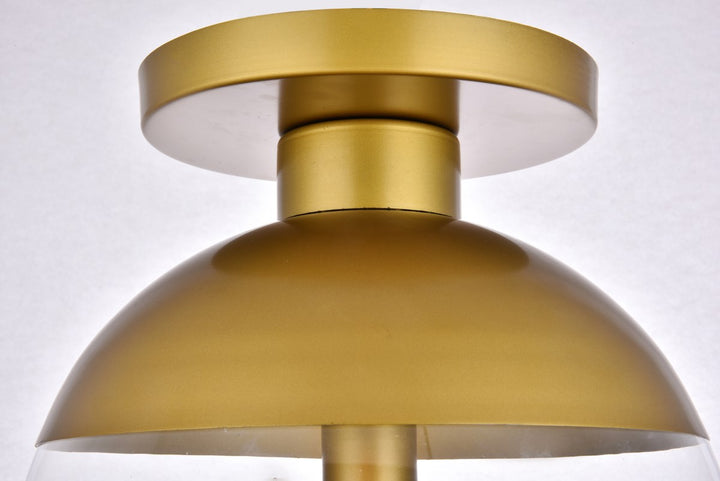 1 Light Brass Flush Mount With Clear Glass