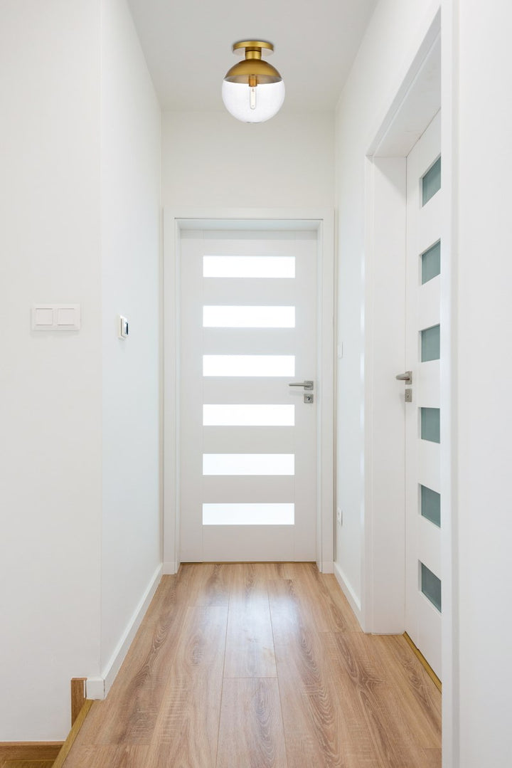 1 Light Brass Flush Mount With Clear Glass