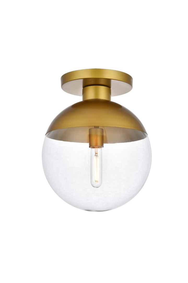 1 Light Brass Flush Mount With Clear Glass