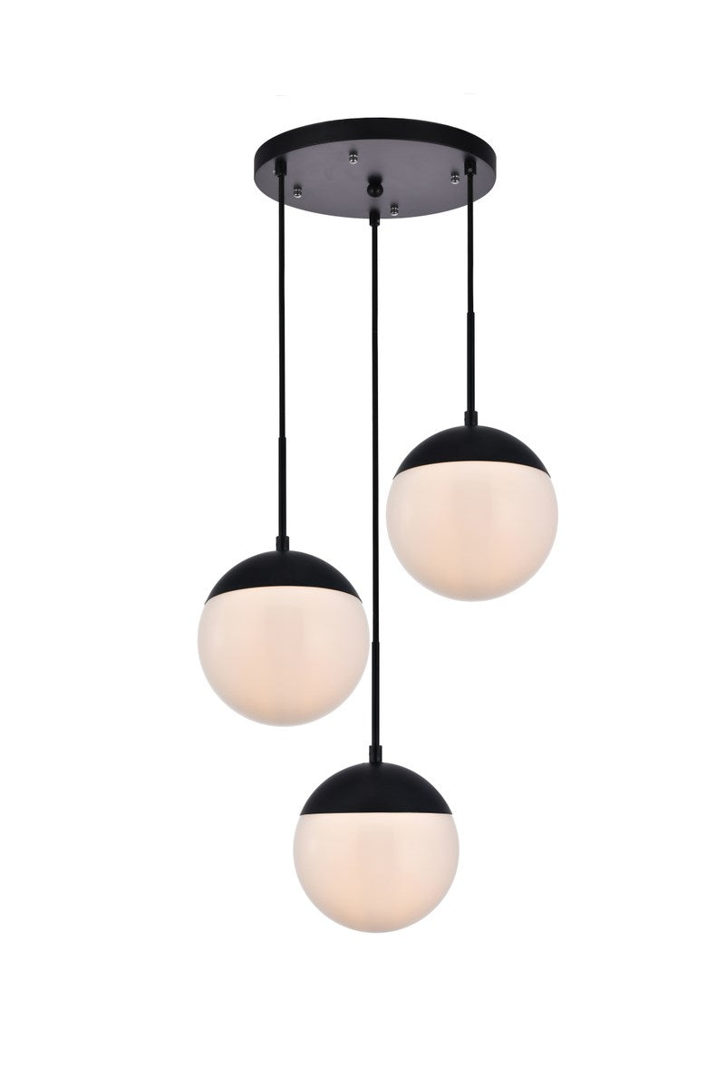 3 Lights Black Pendant With Frosted White Glass by Living District