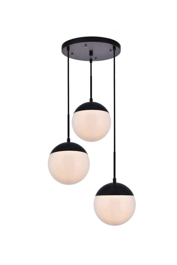3 Lights Black Pendant With Frosted White Glass