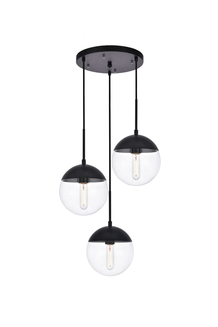 3 Lights Black Pendant With Clear Glass by Living District