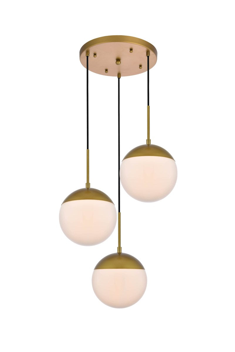 3 Lights Brass Pendant With Frosted White Glass by Living District