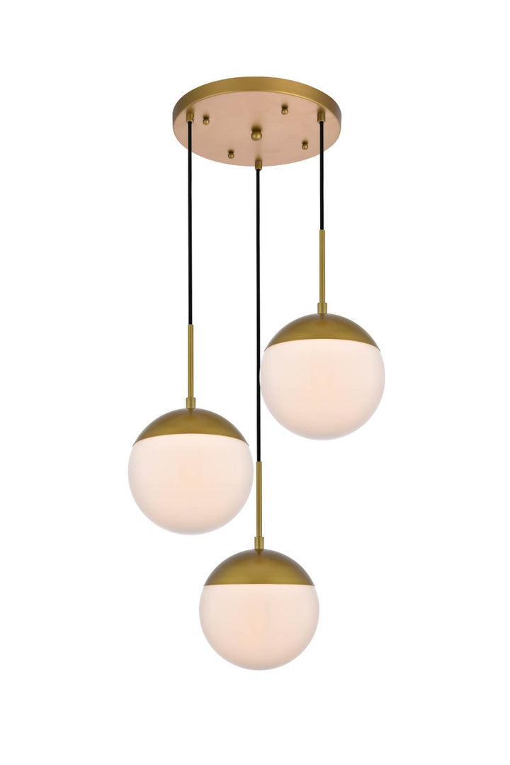 3 Lights Brass Pendant With Frosted White Glass by Living District
